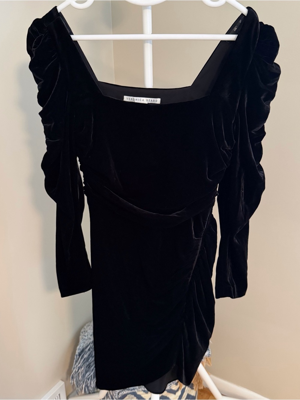 Veronica Beard Toki Mini: Ruched Long-Sleeve Dress with Draped Neckline